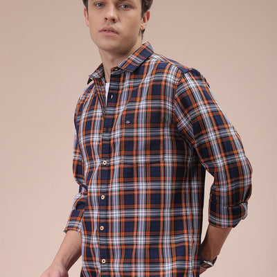 Men's Mustard Slim Fit Checked Shirt