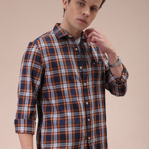 Men's Mustard Slim Fit Checked Shirt