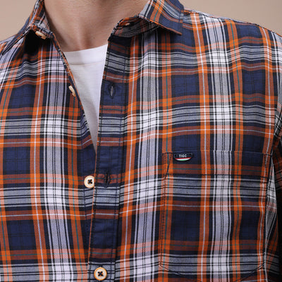 Men's Mustard Slim Fit Checked Shirt