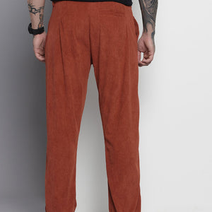 Men's Orange Straight Fit Textured Trousers