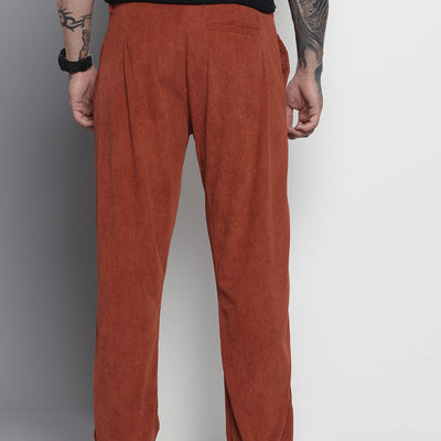 Men's Orange Straight Fit Textured Trousers