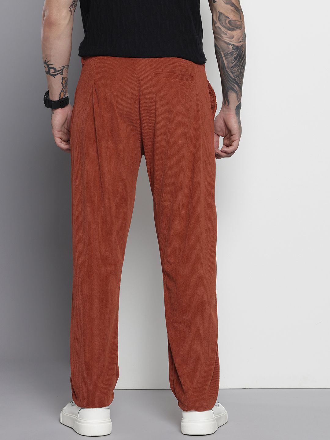 Men's Orange Straight Fit Textured Trousers