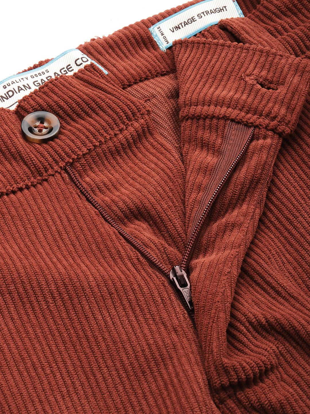 Men's Orange Straight Fit Textured Trousers