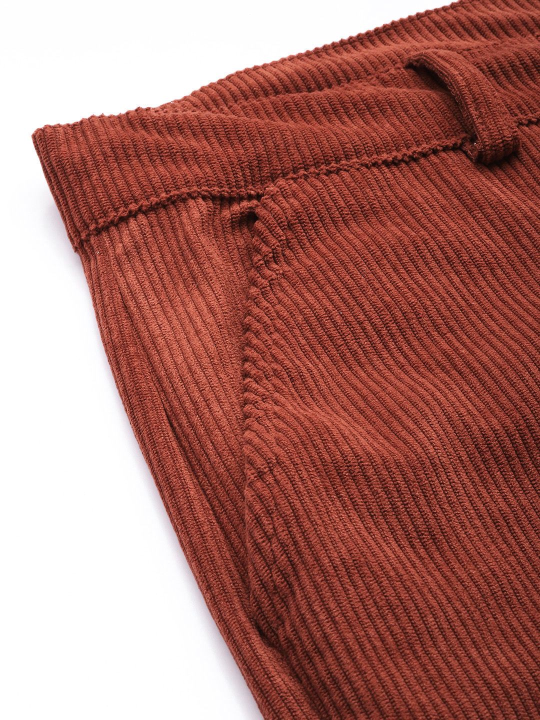Men's Orange Straight Fit Textured Trousers