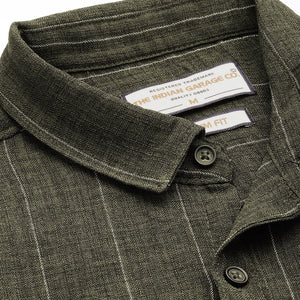 Men's Olive Slim Fit Vertical Striped Casual Shirt