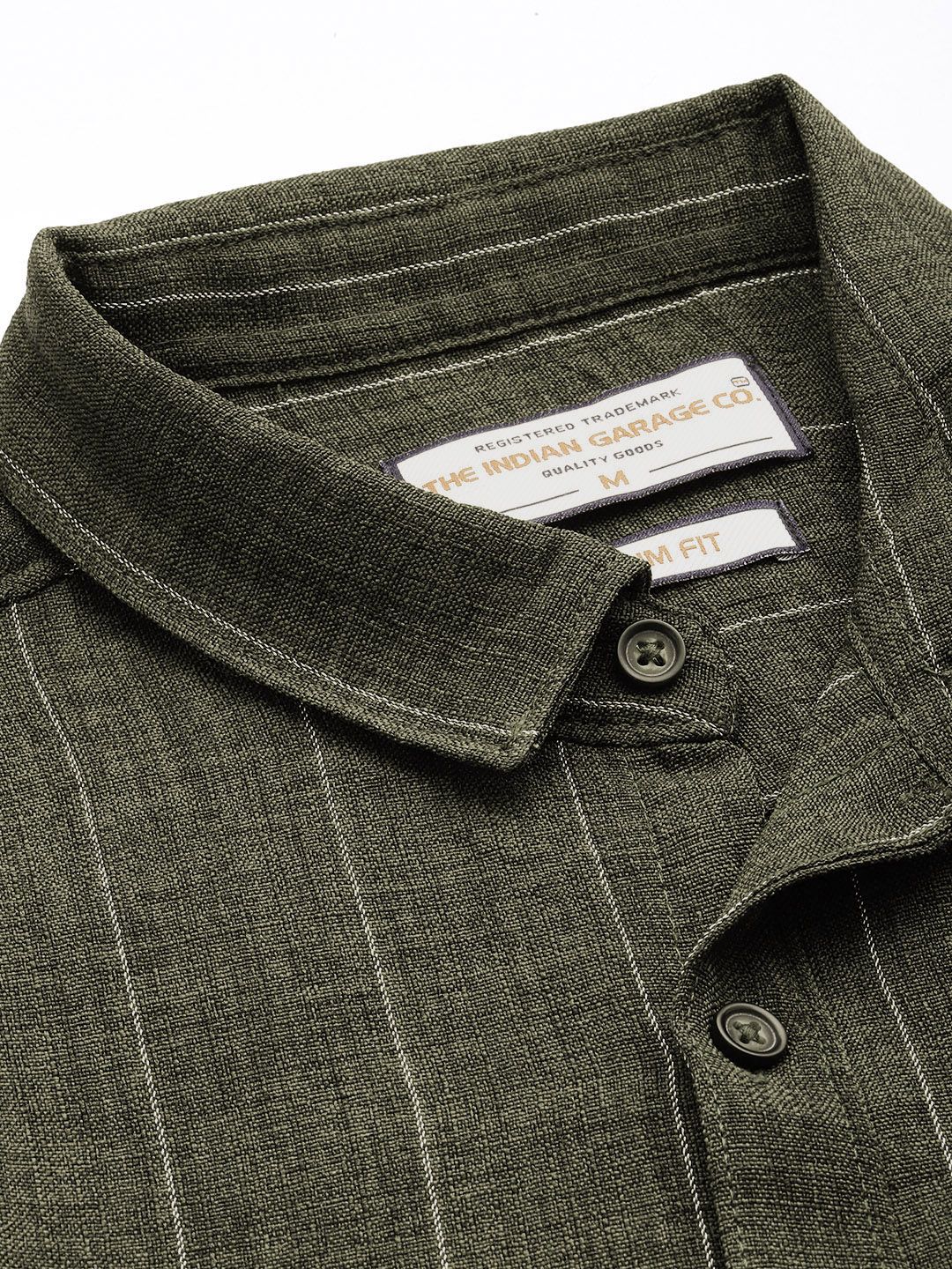 Men's Olive Slim Fit Vertical Striped Casual Shirt