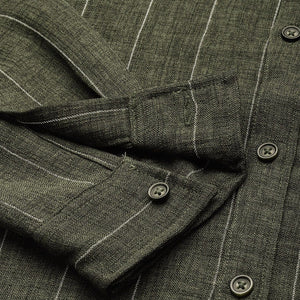 Men's Olive Slim Fit Vertical Striped Casual Shirt