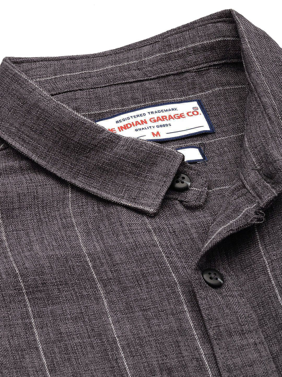 Men's Grey Slim Fit Vertical Striped Casual Shirt