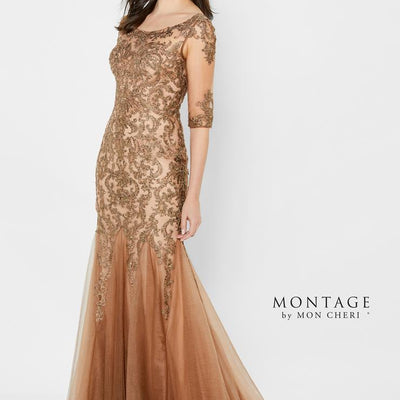 Montage 122901 Long Metallic Lace Fit Formal Dress
