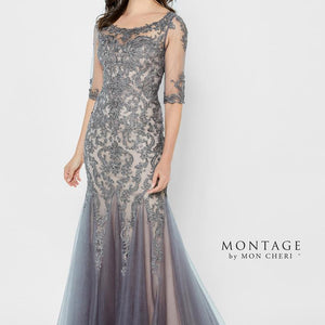 Montage 122901 Long Metallic Lace Fit Formal Dress