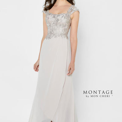 Montage 122905 Long Lace Bodice A Line Formal Dress
