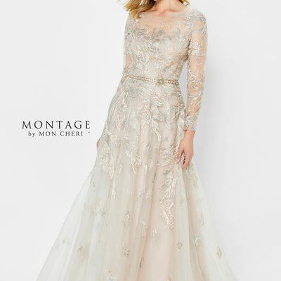 Montage 122906 Long A Line Gown Metallic Formal Dress