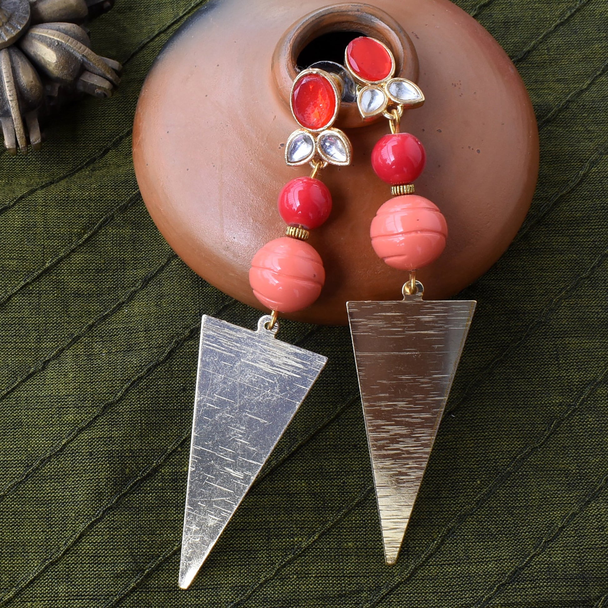 Bindurekha Red Kundan Stud Earrings