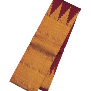 Maroon Handloom Kanchipuram Silk Saree With Temple Motif Border