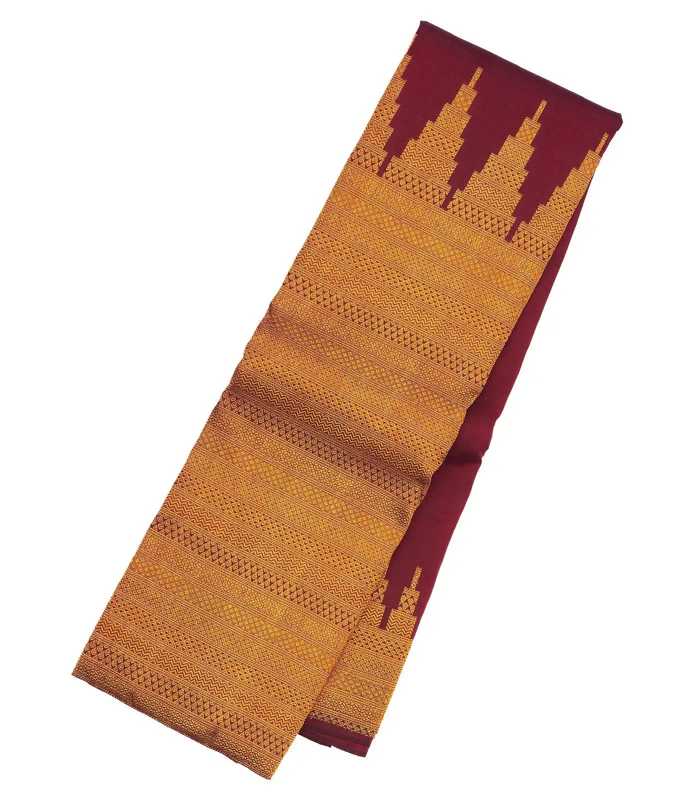 Maroon Handloom Kanchipuram Silk Saree With Temple Motif Border