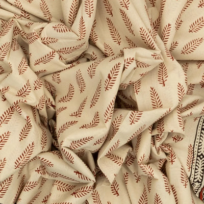 Cream Woven Jaipur Cotton Saree Printed With Crimson Floral Motifs