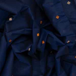 Dark Blue Handloom Kanchi Cotton Saree With Diamond Motifs