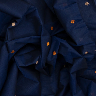 Dark Blue Handloom Kanchi Cotton Saree With Diamond Motifs