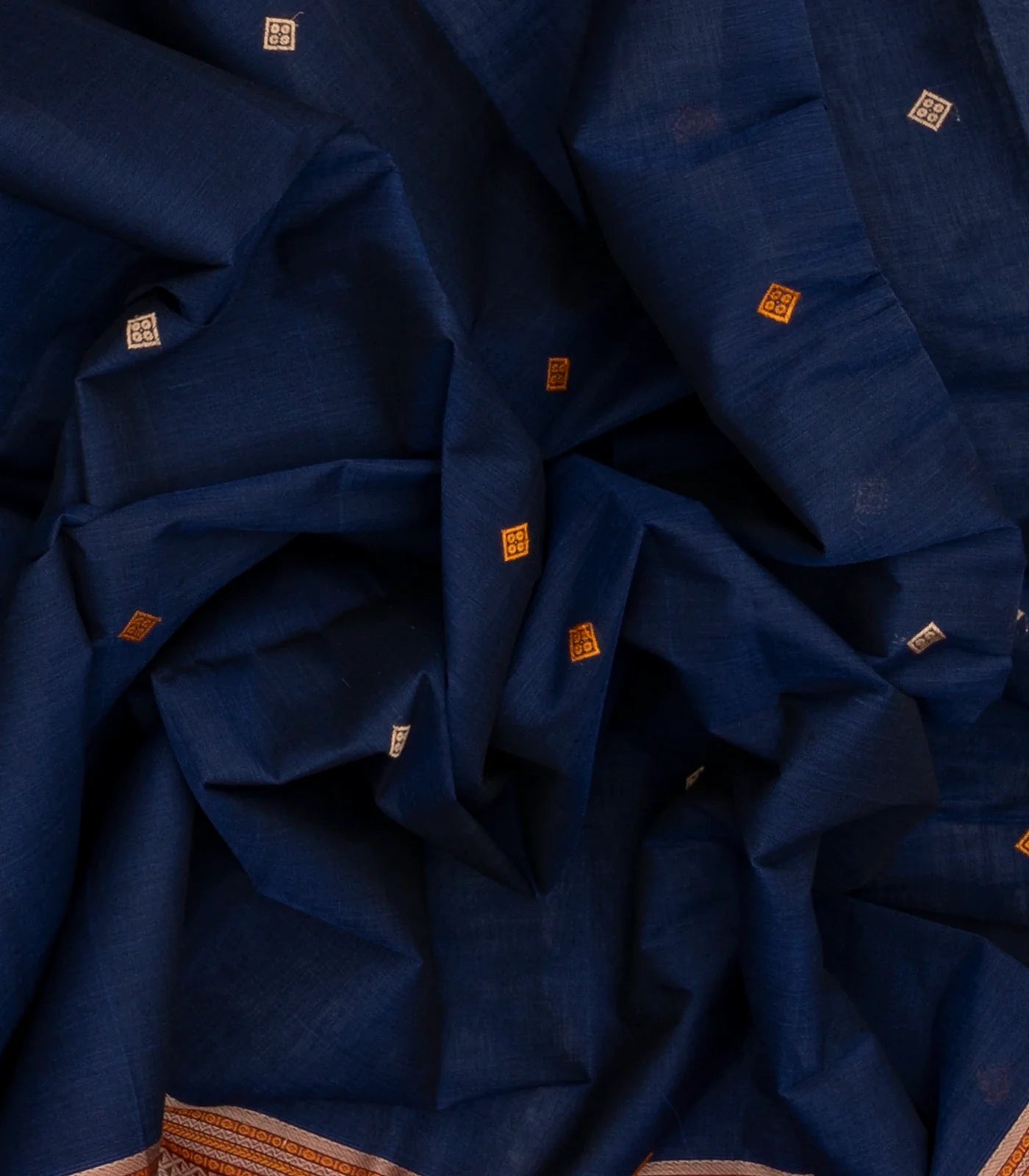 Dark Blue Handloom Kanchi Cotton Saree With Diamond Motifs