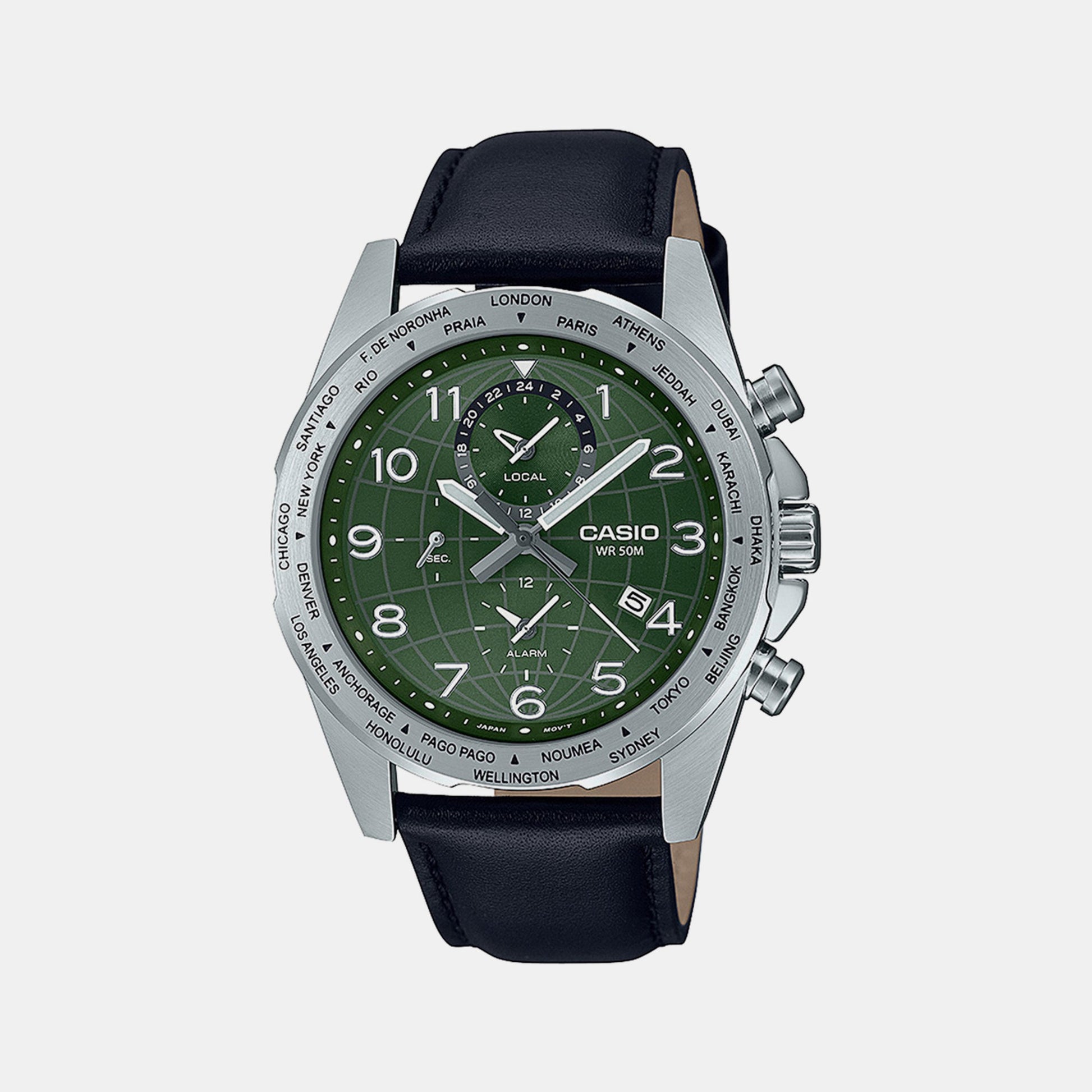 Enticer Men Quartz Green Dial Chronograph Leather Watch A2151