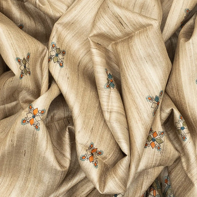 Taupe Handloom Tussar Silk Saree With Printed Bird Motifs