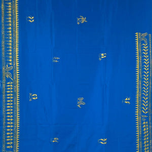 Sky Blue Tribal Art Konark Temple Hand-Painted Pattachitra Saree