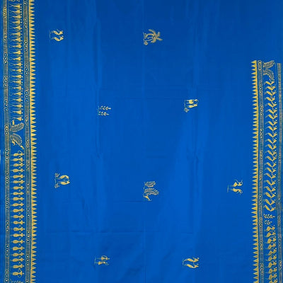 Sky Blue Tribal Art Konark Temple Hand-Painted Pattachitra Saree