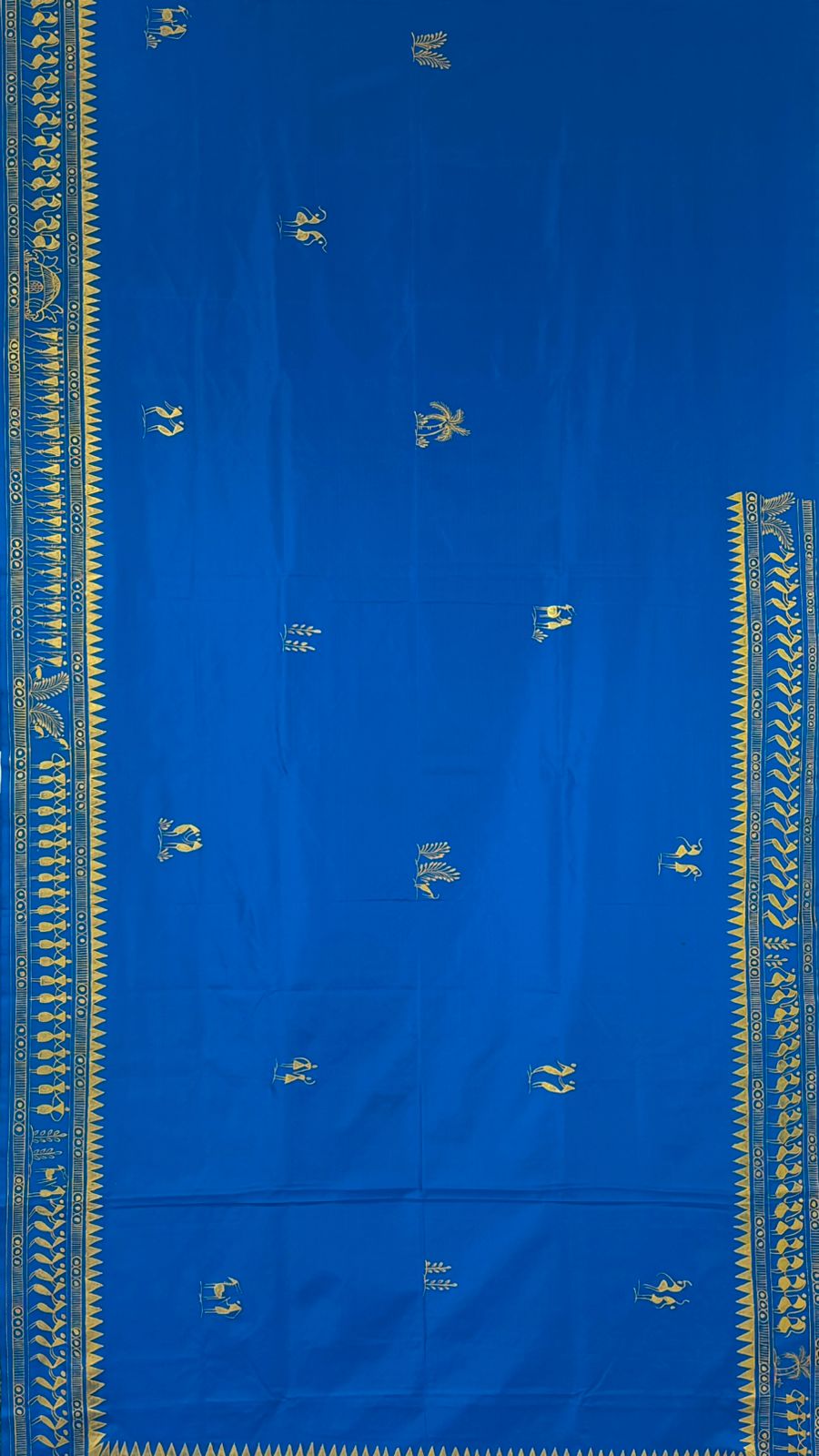 Sky Blue Tribal Art Konark Temple Hand-Painted Pattachitra Saree