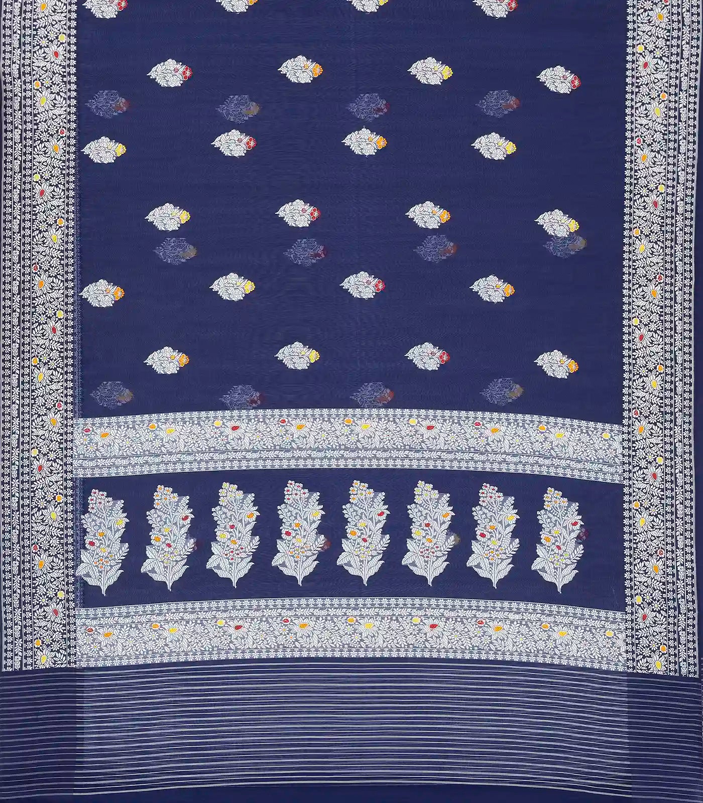 Navy Blue Handloom Banarasi Silk Saree With Meena Floral Buttas
