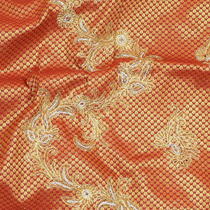 Maroon silk saree with floral creeper design in zardozi beads, cut-work border & contrast pallu enriched with stones