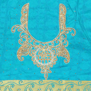 Maroon silk saree with floral creeper design in zardozi beads, cut-work border & contrast pallu enriched with stones