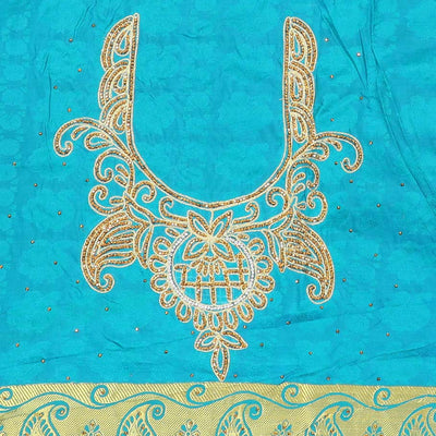 Maroon silk saree with floral creeper design in zardozi beads, cut-work border & contrast pallu enriched with stones