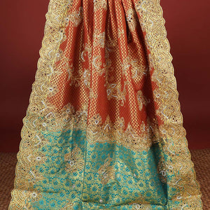 Maroon silk saree with floral creeper design in zardozi beads, cut-work border & contrast pallu enriched with stones