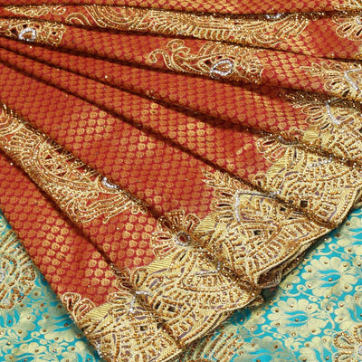 Maroon silk saree with floral creeper design in zardozi beads, cut-work border & contrast pallu enriched with stones