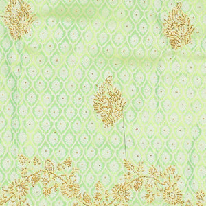 Green silk saree of ogee design with stonework, self curve border of peacock design & grand pallu embedded with stones