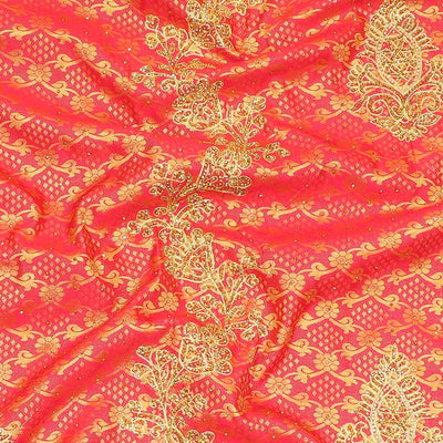 Red jacquard design with stonework vastrakala silksaree, contrast stonework meenakari border & intricate stonework pallu