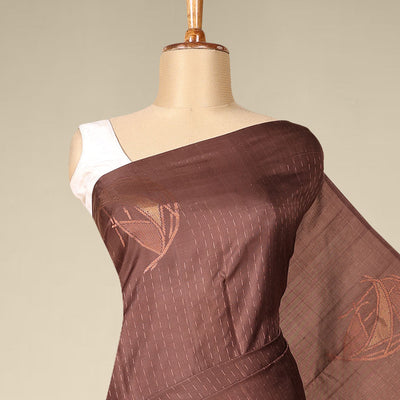 Borderless deep coffee brown soft silksaree with dotted strip & unique buttas on its body,self-pallu of intricate design