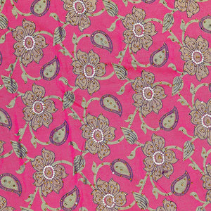 Pink floral-jaal jacquard vastrakala silk saree, contrast paisley border & pallu of ogee pattern, all-over stonework