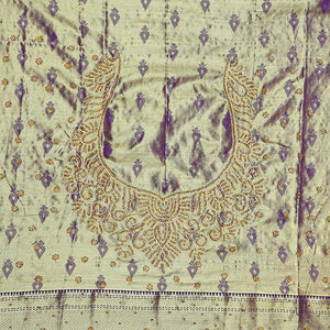 Pink floral-jaal jacquard vastrakala silk saree, contrast paisley border & pallu of ogee pattern, all-over stonework