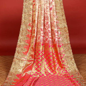 Cream silk saree floral-jaal jacquard ,contrast paisley border & pallu of ogee pattern, all-over stonework