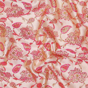 Cream silk saree floral-jaal jacquard ,contrast paisley border & pallu of ogee pattern, all-over stonework