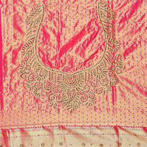 Cream silk saree floral-jaal jacquard ,contrast paisley border & pallu of ogee pattern, all-over stonework