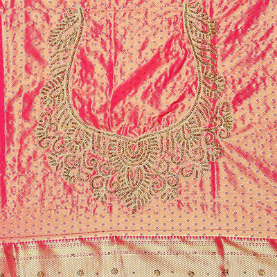 Cream silk saree floral-jaal jacquard ,contrast paisley border & pallu of ogee pattern, all-over stonework