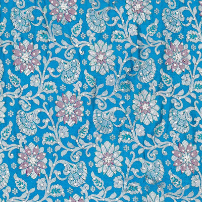 Blue sapphire silksaree with floral vine in stonework, contrast stonework & cutwork border & intricate stonework pallu