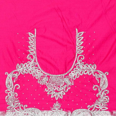 Blue sapphire silksaree with floral vine in stonework, contrast stonework & cutwork border & intricate stonework pallu