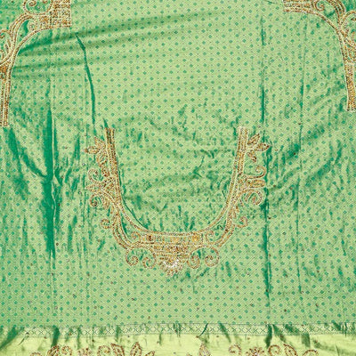 Green ogee jacquard silk saree with stonework,contrast stone & cutwork border & stonework pallu of jaal & paisley