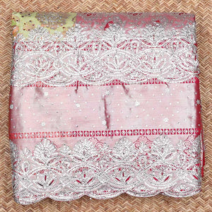 Green floral vine jacquard silksaree with stonework, contrast cutwork border & stonework pallu of intricate jaal design