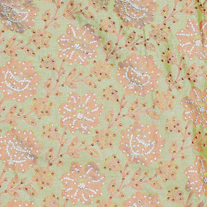 Green floral vine jacquard silksaree with stonework, contrast cutwork border & stonework pallu of intricate jaal design