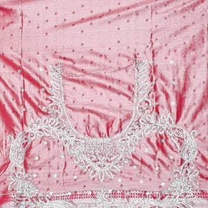 Green floral vine jacquard silksaree with stonework, contrast cutwork border & stonework pallu of intricate jaal design