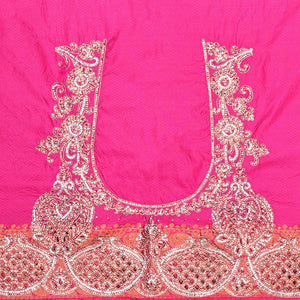 Green embossed vastrakala silksaree with ogee patterns & stonework, contrast cutwork border & intricate stonework pallu